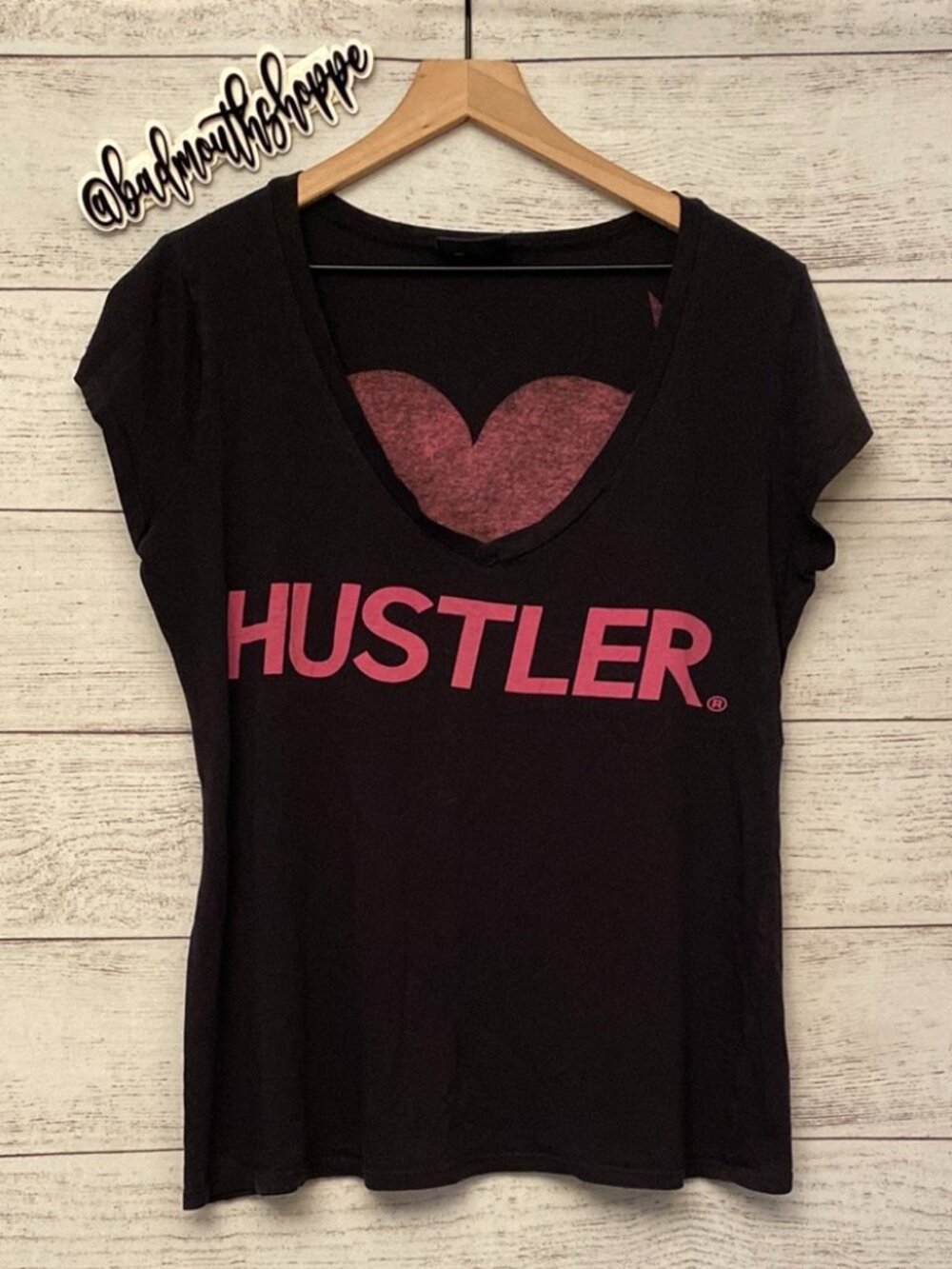 Vintage Hustler Hollywood Souvenir Black and Pink Fitted Women's Baby Tee